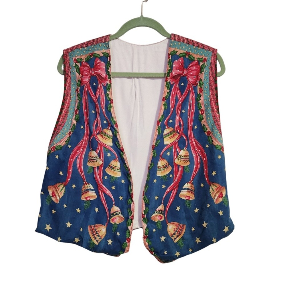 VINTAGE Handmade Holiday Christmas Patchwork Vest Bells Stars holidaycore‎